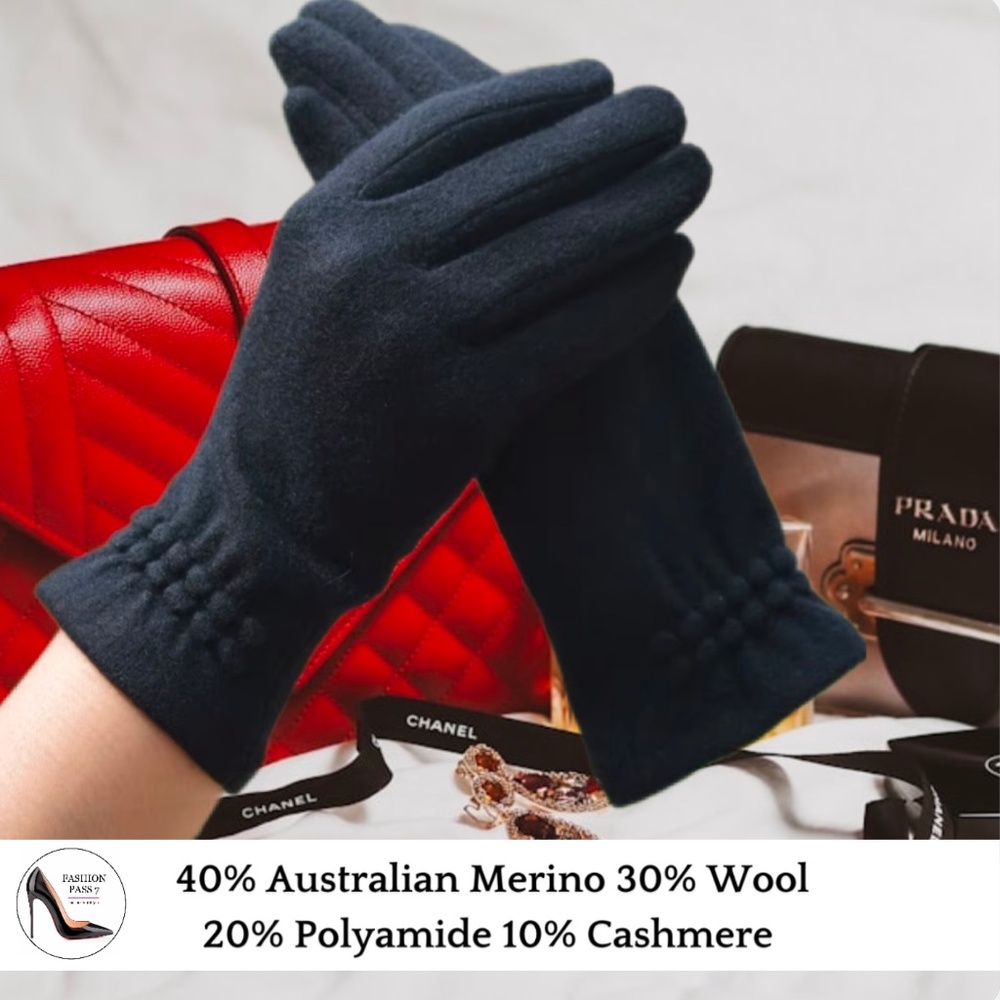 Luxury Cashmere Merino Wool Gloves Classic Black Driving Winter Warm Cozy Gloves